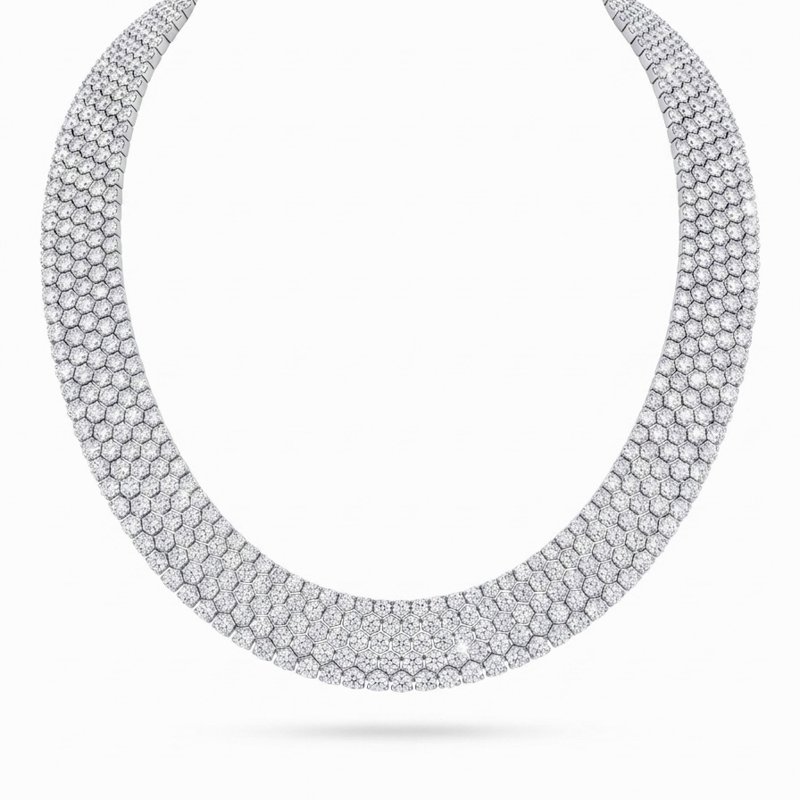 18K  5-Row Honeycomb Diamond Necklace